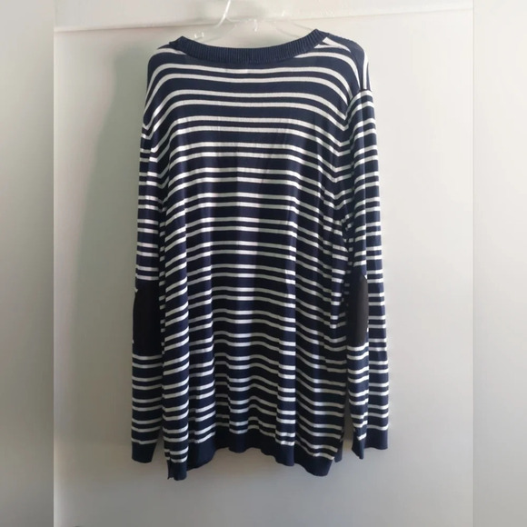 Market & Spruce Navy & White Soft Knit Striped  sweater Nautical Classic Casual - Picture 4 of 7